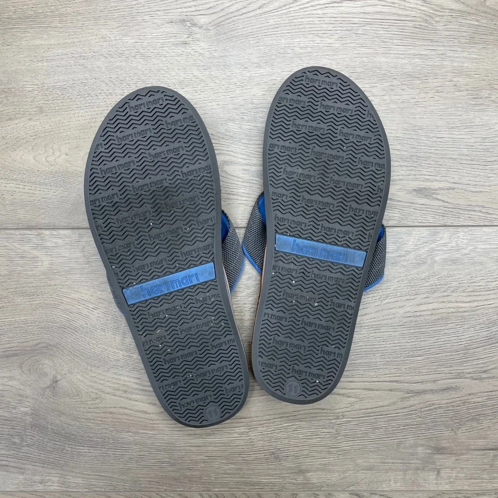 Hari Mari Flip Flop Sandals Mens 11 Grey Blue Leather Thong Straps